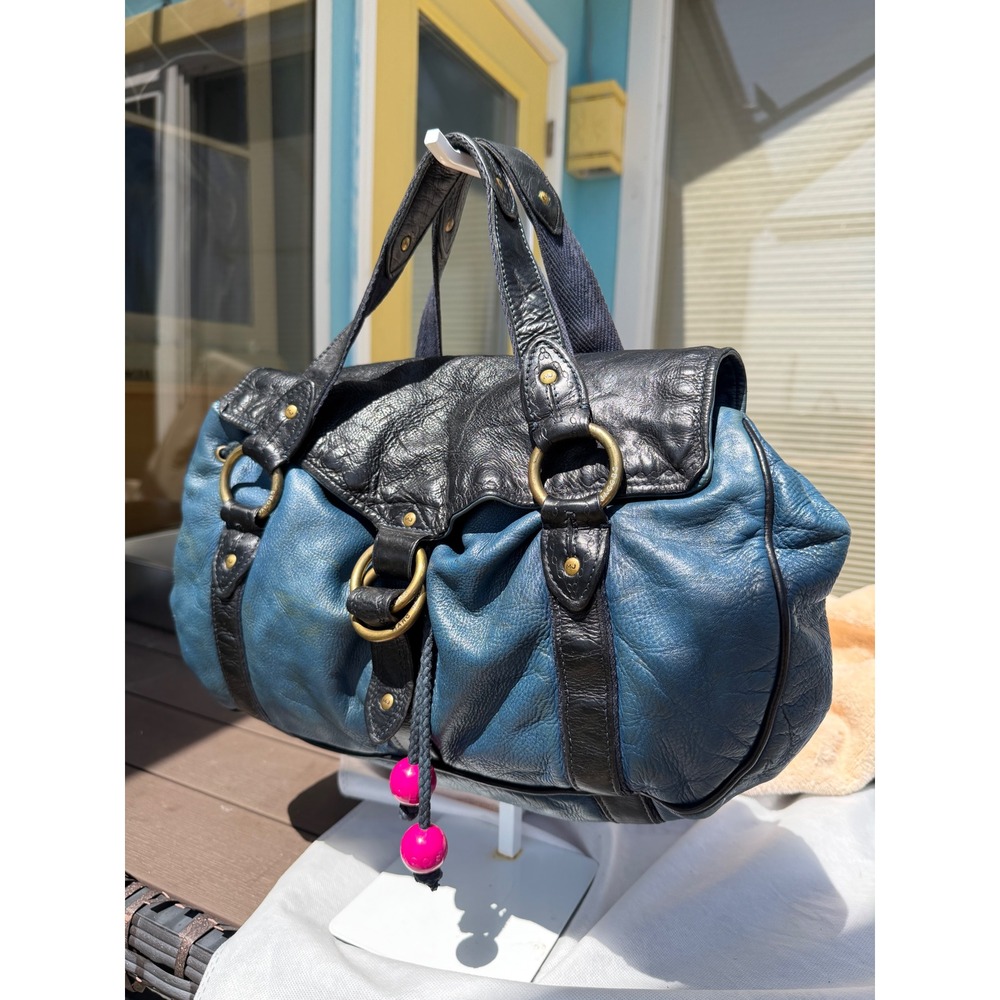 Marc Jacobs Rare Vintage Sasha Teal Black Leather Beaded Satchel Bag - Picture 2 of 16